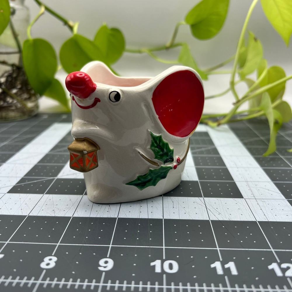 Vintage Colonial Candle Japan Christmas Mouse Ceramic Lantern Candle Holder Red
